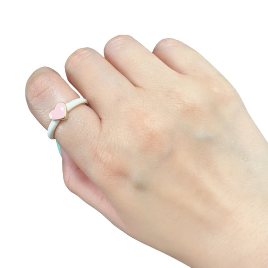 ピンクハートエナメルリング