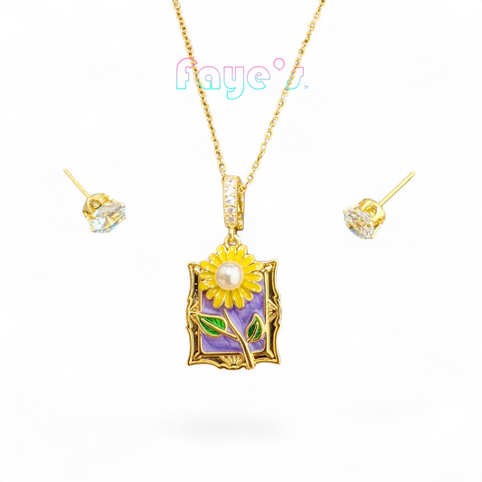 ひまわりアート ネックレスピアスセット